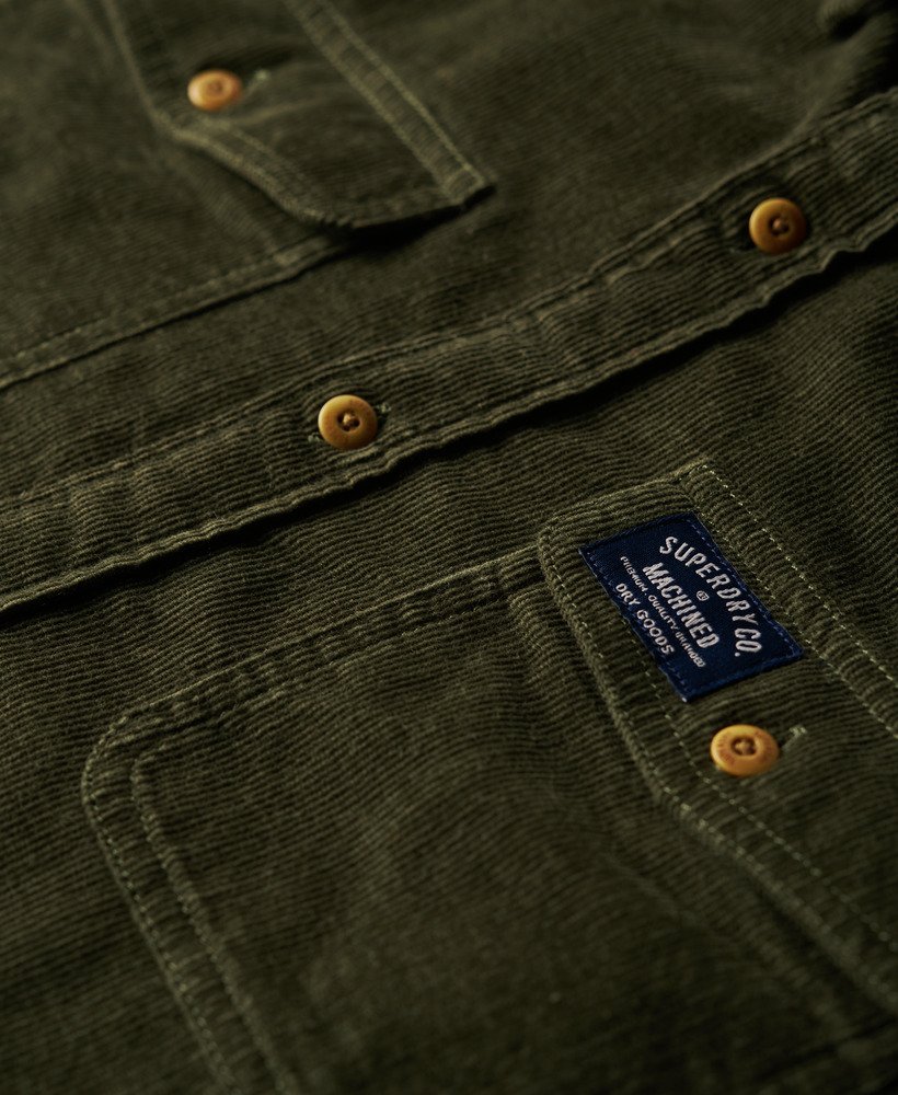 trailsman relaxed fit corduroy overhemd in donker mosgroen