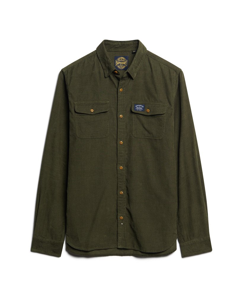 trailsman relaxed fit corduroy overhemd in donker mosgroen