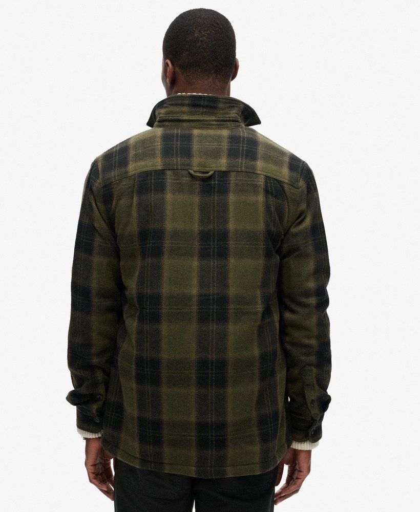 wool miller overshirt in roderick check olive.