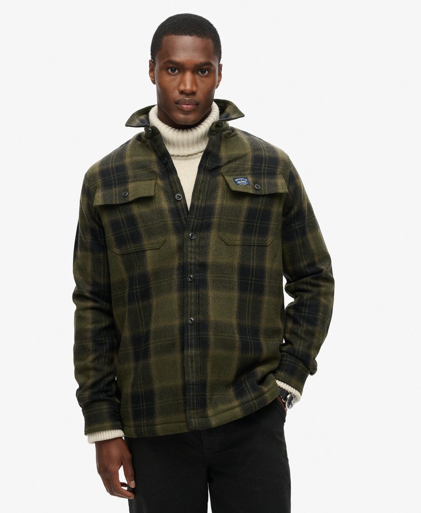 wool miller overshirt in roderick check olive.