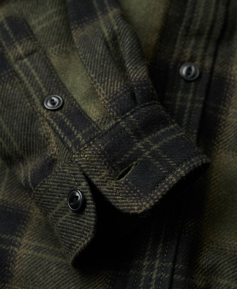 wool miller overshirt in roderick check olive.