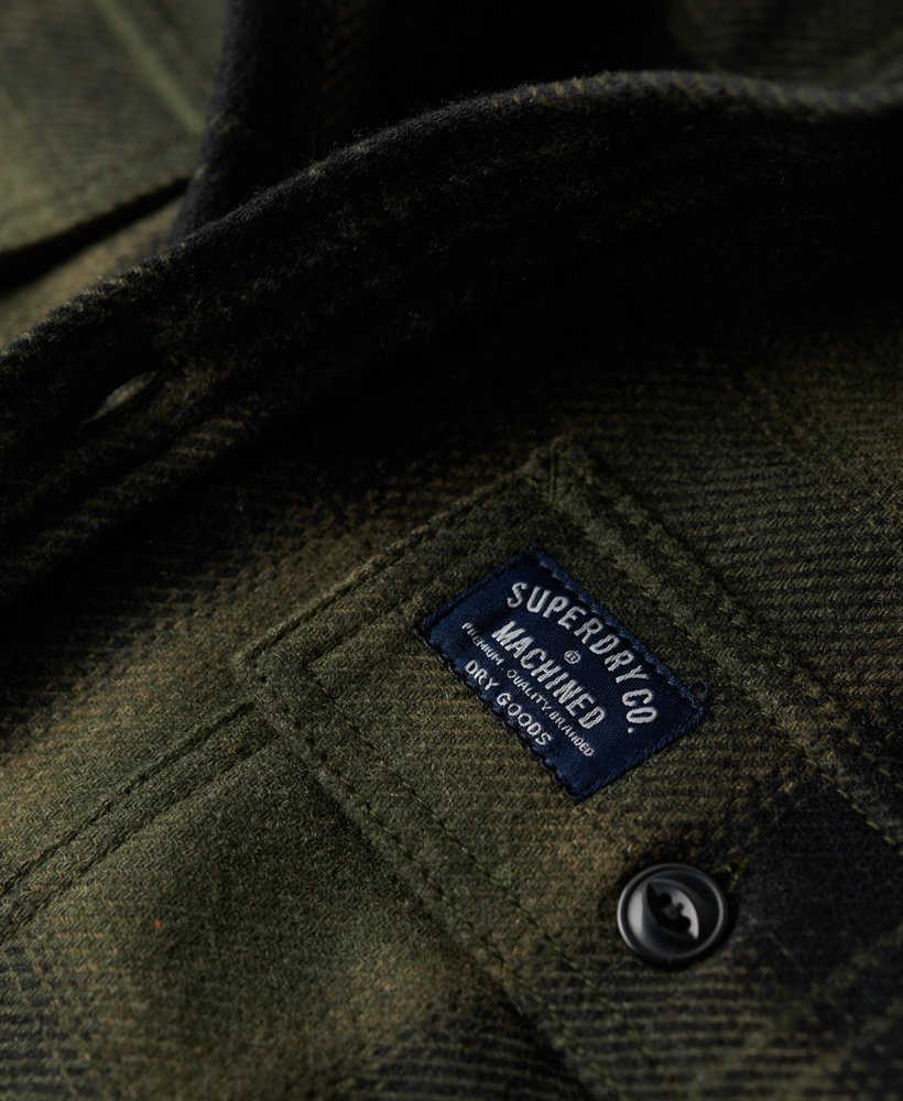 wool miller overshirt in roderick check olive.
