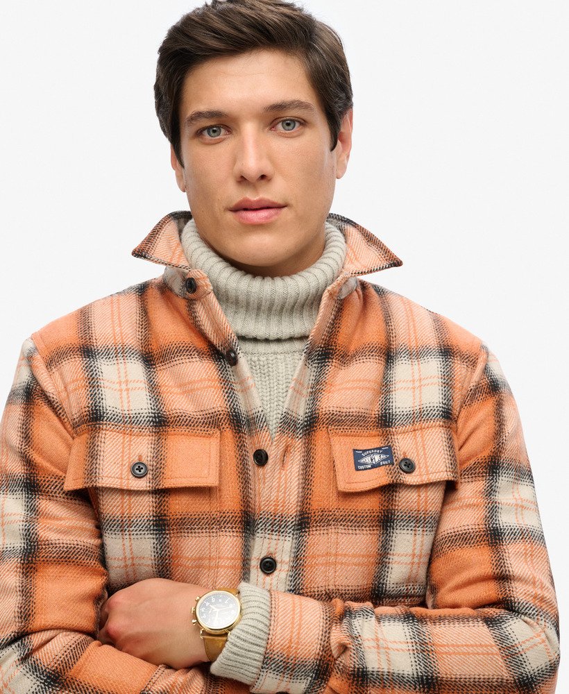 wollen miller-overhemd in roderick-ruitpatroon in oranje.