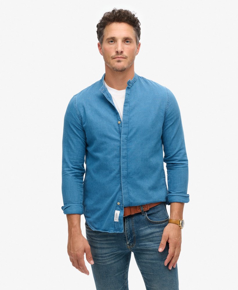 the merchant store - grandad indigo shirt in heavy wash