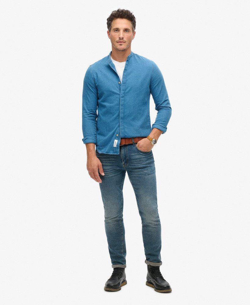 the merchant store - grandad indigo shirt in heavy wash