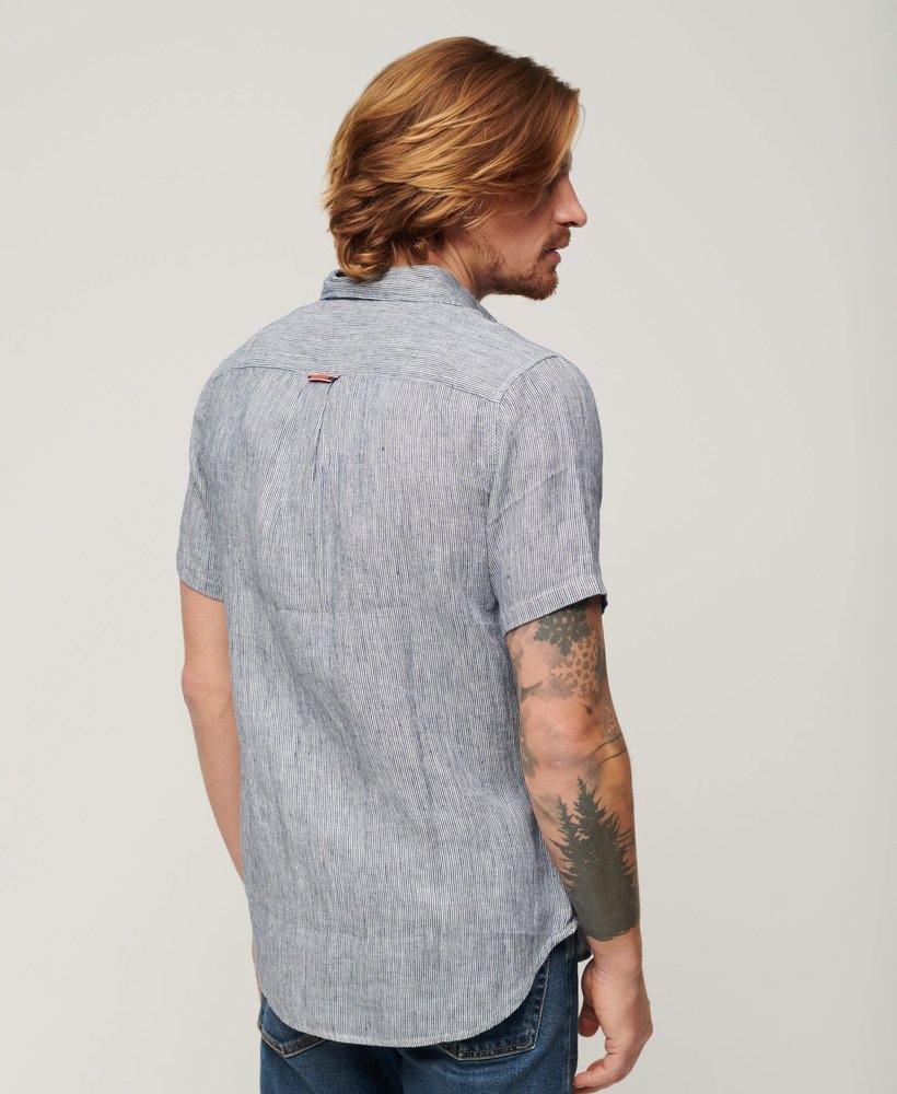 studios casual linnen overhemd in marineblauwe twill met strepen.