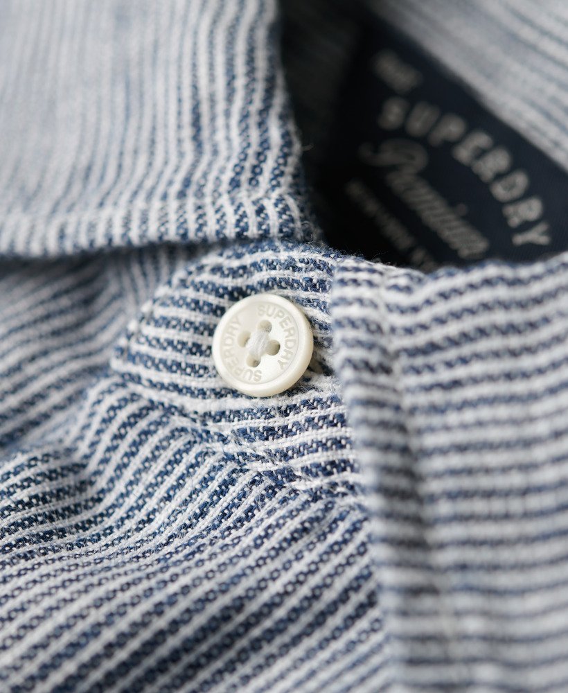 studios casual linnen overhemd in marineblauwe twill met strepen.