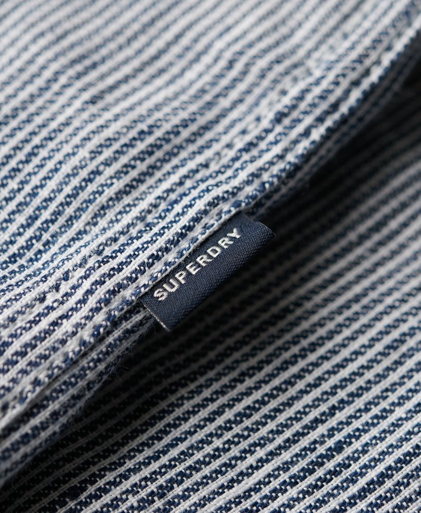 studios casual linnen overhemd in marineblauwe twill met strepen.