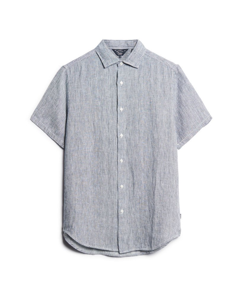 studios casual linnen overhemd in marineblauwe twill met strepen.