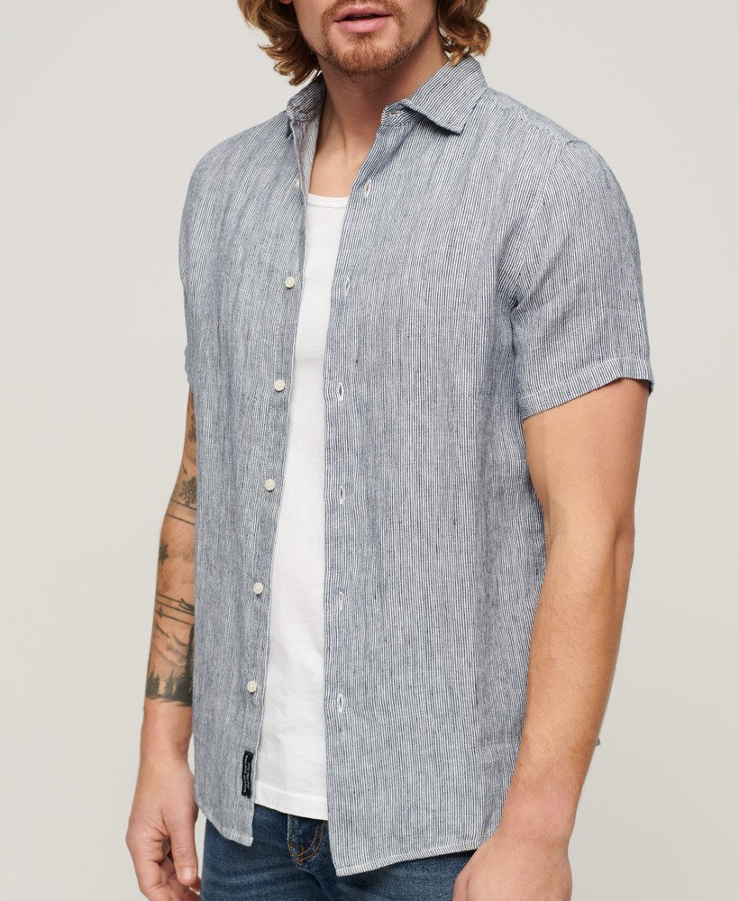 studios casual linnen overhemd in marineblauwe twill met strepen.