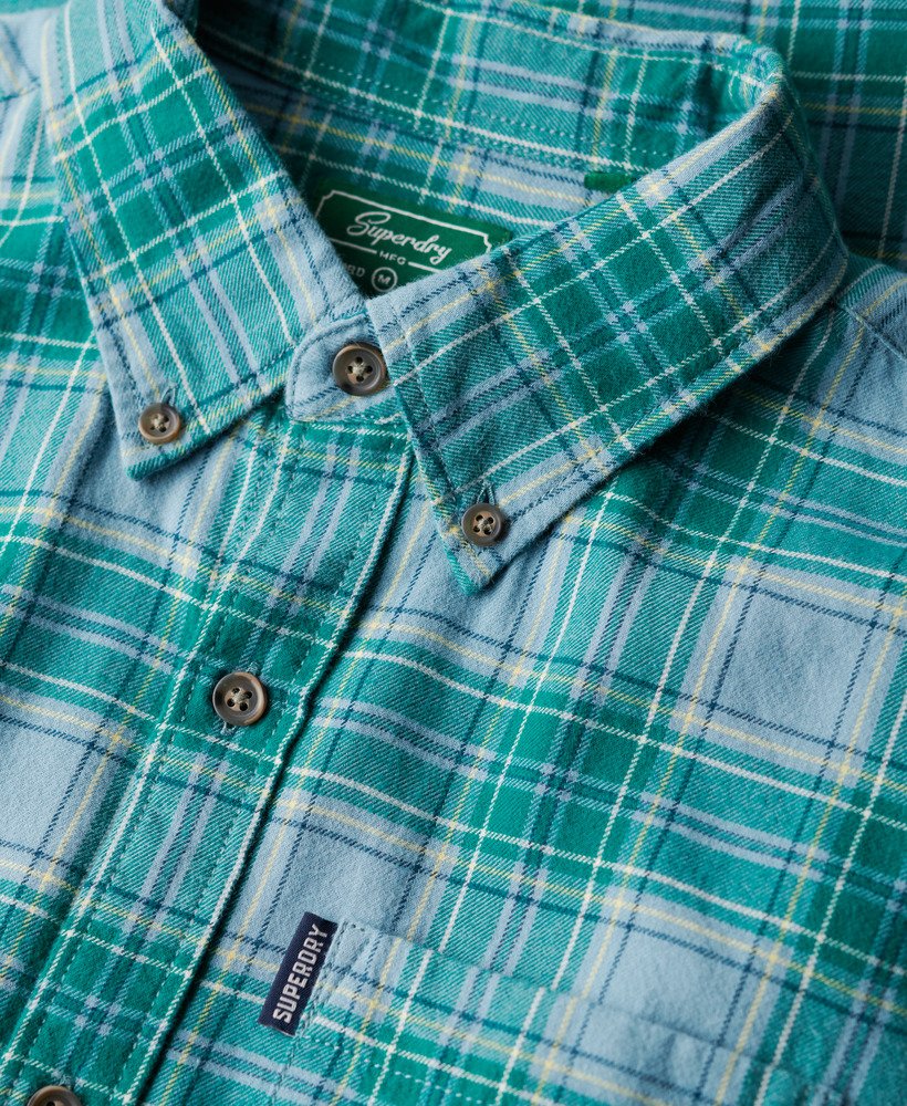 vintage geruit overhemd van biologisch katoen in turquoise ruitpatroon.