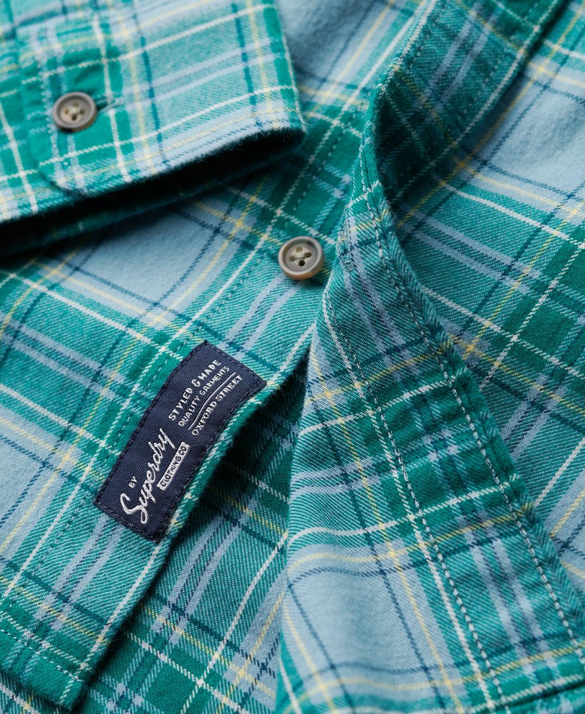 vintage geruit overhemd van biologisch katoen in turquoise ruitpatroon.