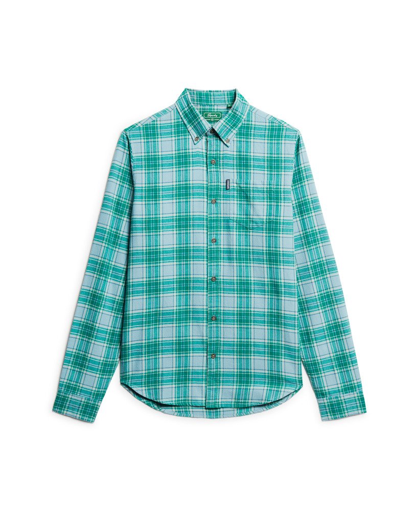 vintage geruit overhemd van biologisch katoen in turquoise ruitpatroon.