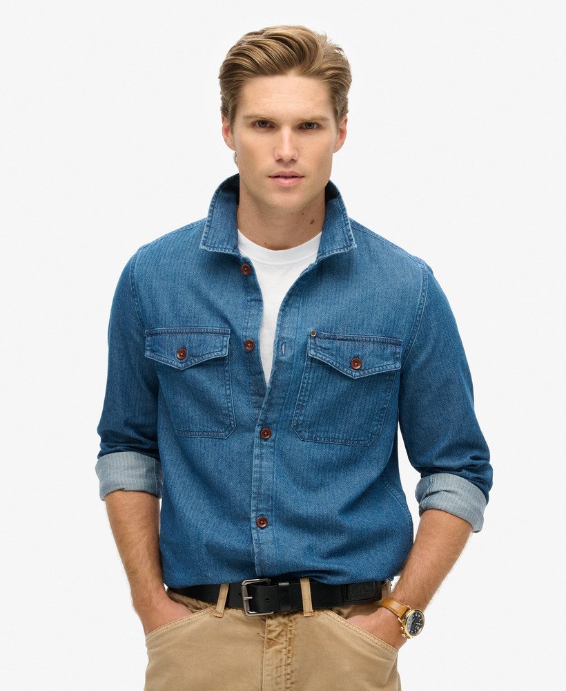 the merchant store - indigo overhemd in indigo visgraatpatroon