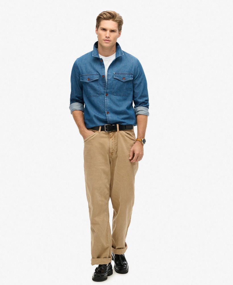 the merchant store - indigo overhemd in indigo visgraatpatroon