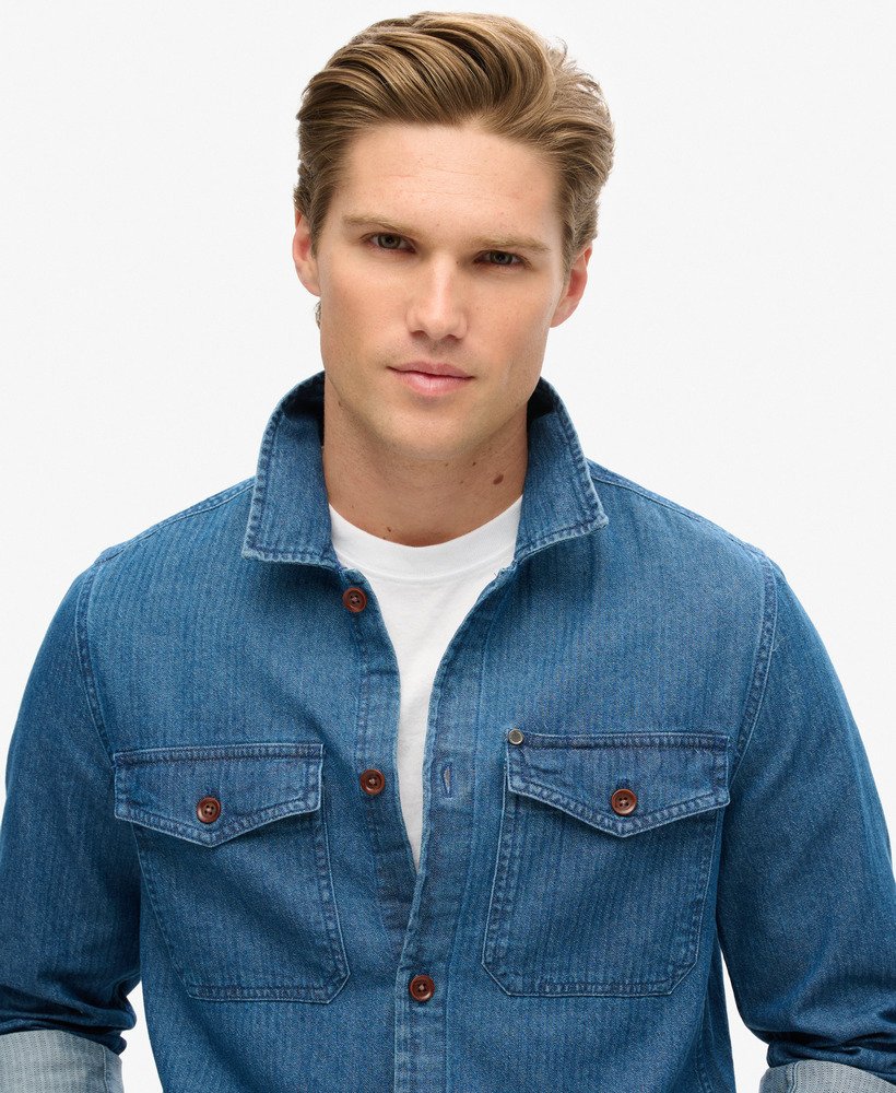 the merchant store - indigo overhemd in indigo visgraatpatroon