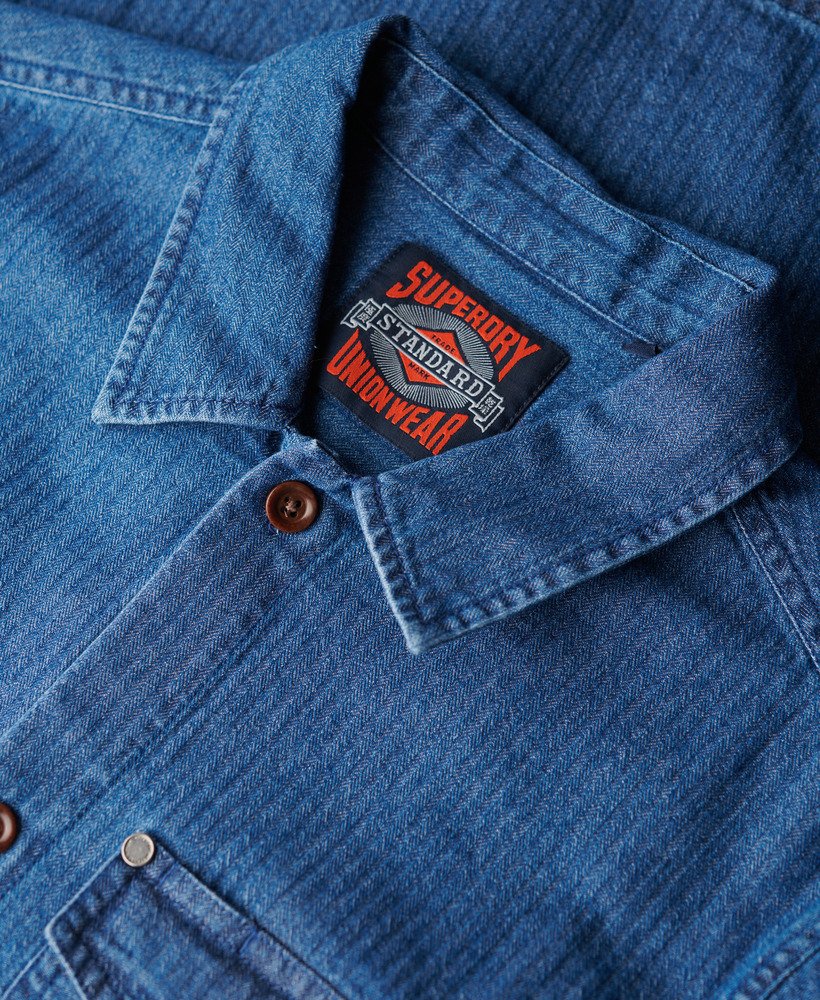 the merchant store - indigo overhemd in indigo visgraatpatroon