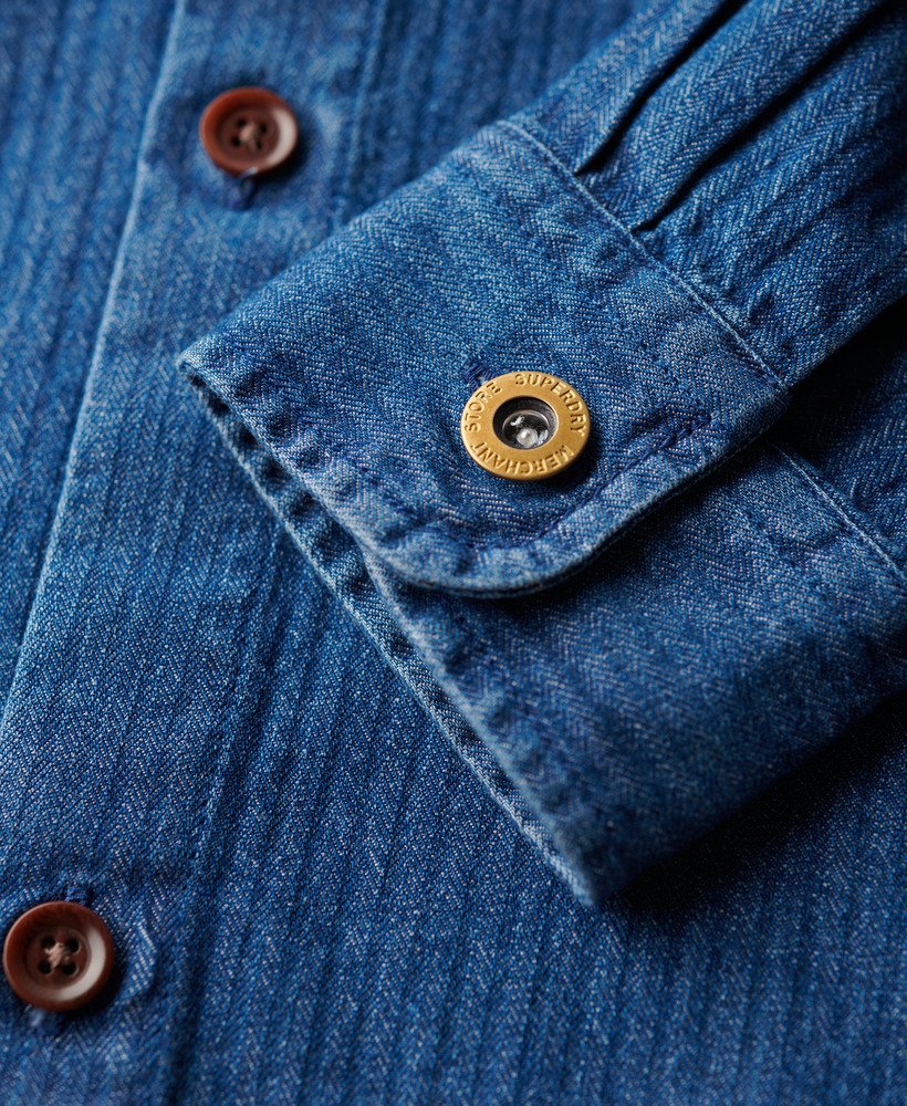 the merchant store - indigo overhemd in indigo visgraatpatroon