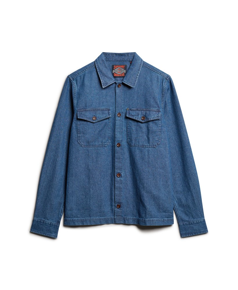 the merchant store - indigo overhemd in indigo visgraatpatroon