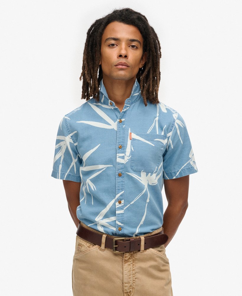 vintage loom shirt met korte mouwen in heavy wash bamboo