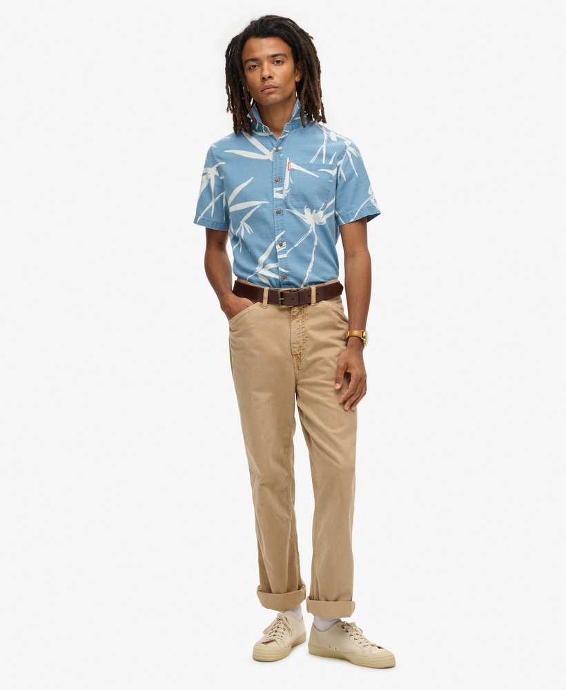vintage loom shirt met korte mouwen in heavy wash bamboo