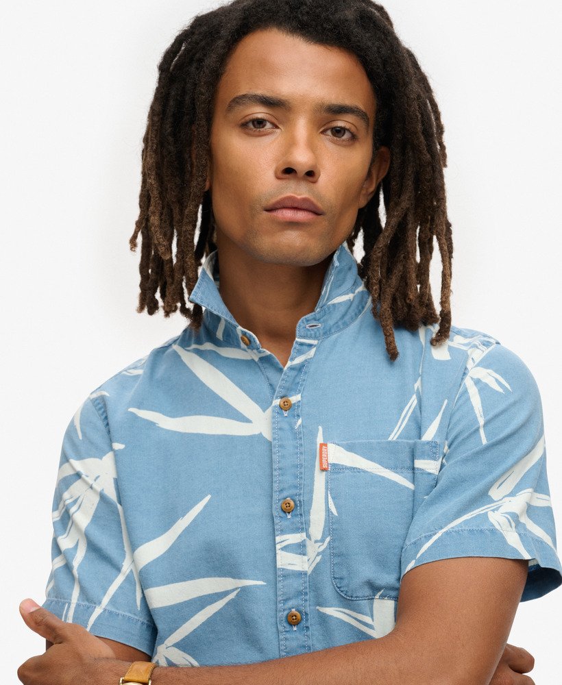 vintage loom shirt met korte mouwen in heavy wash bamboo