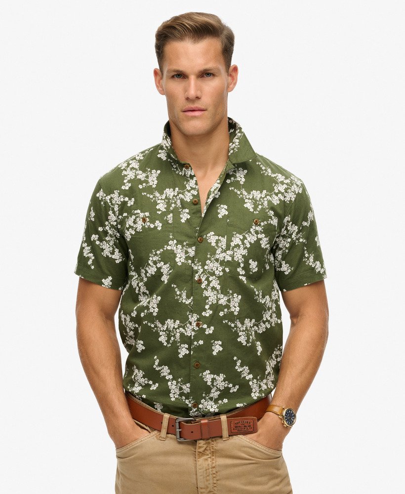 strandshirt met korte mouwen in olijfbloesem
