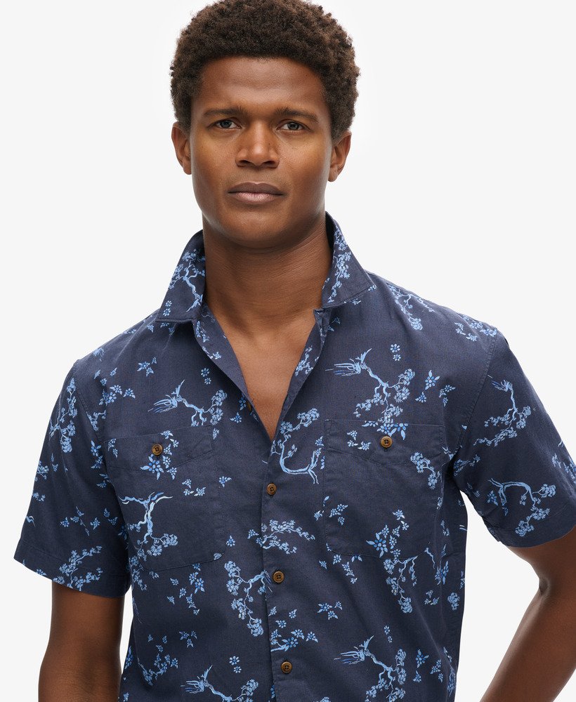 strandshirt met korte mouwen in indigo bloemenprint