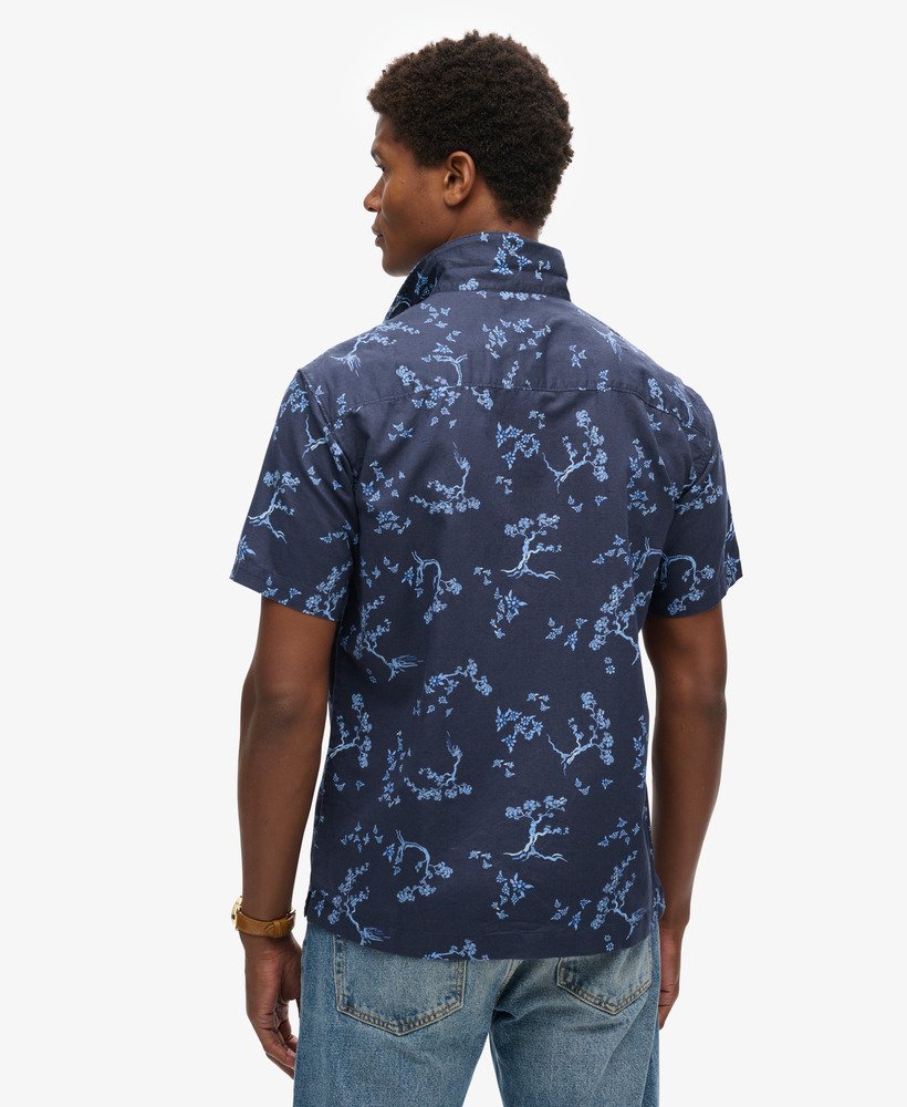 strandshirt met korte mouwen in indigo bloemenprint