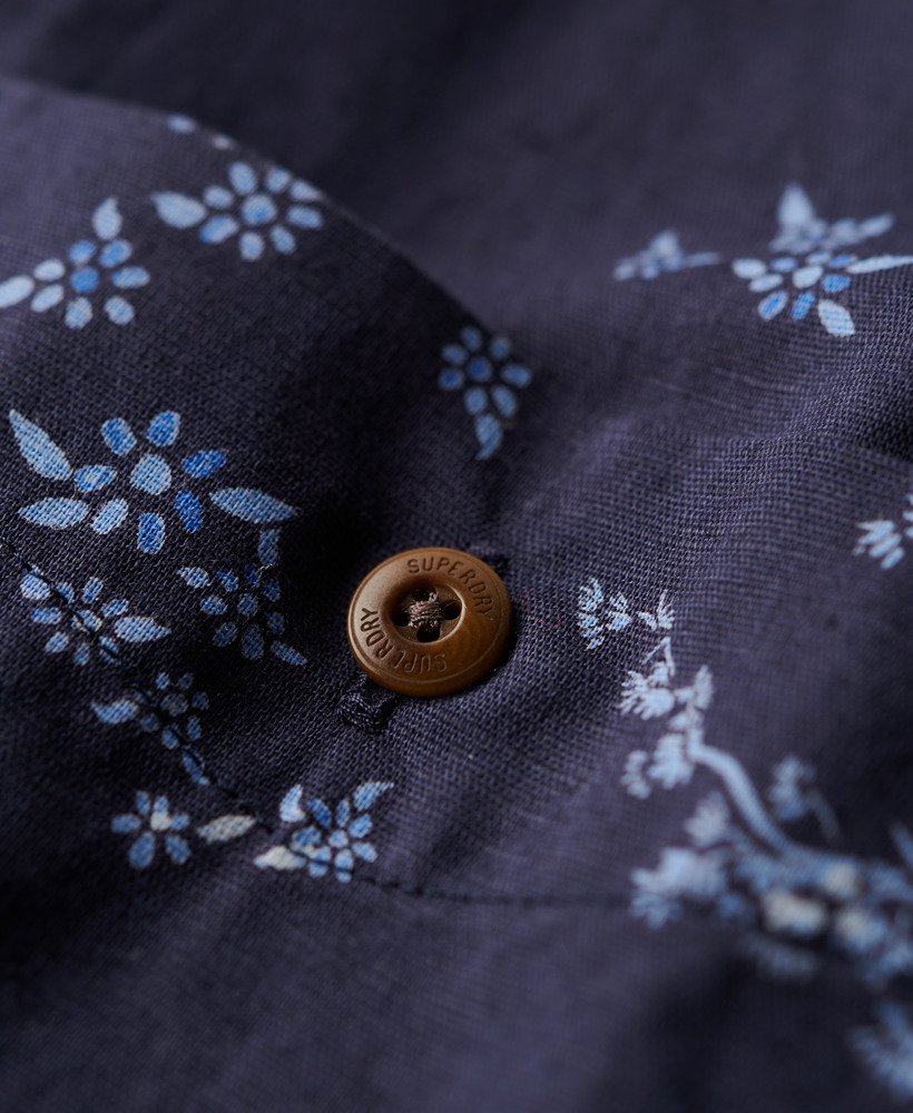 strandshirt met korte mouwen in indigo bloemenprint