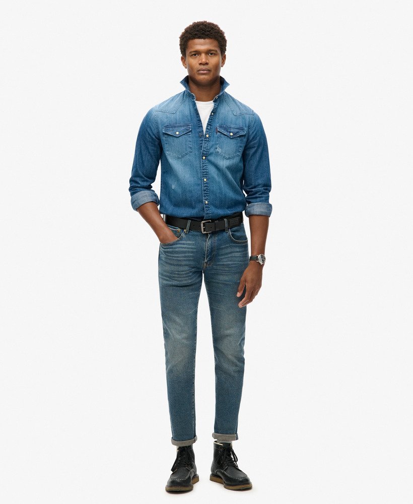 vintage westernhemd in middenblauw