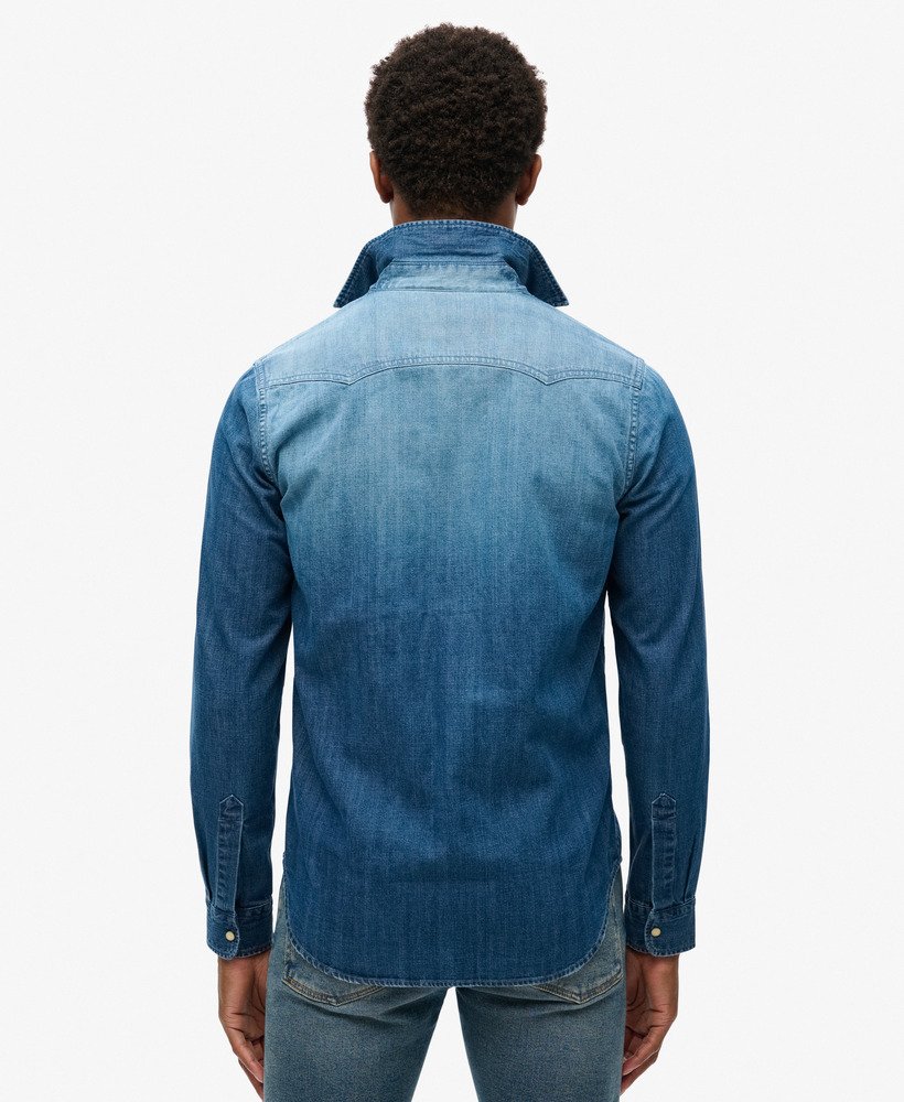 vintage westernhemd in middenblauw
