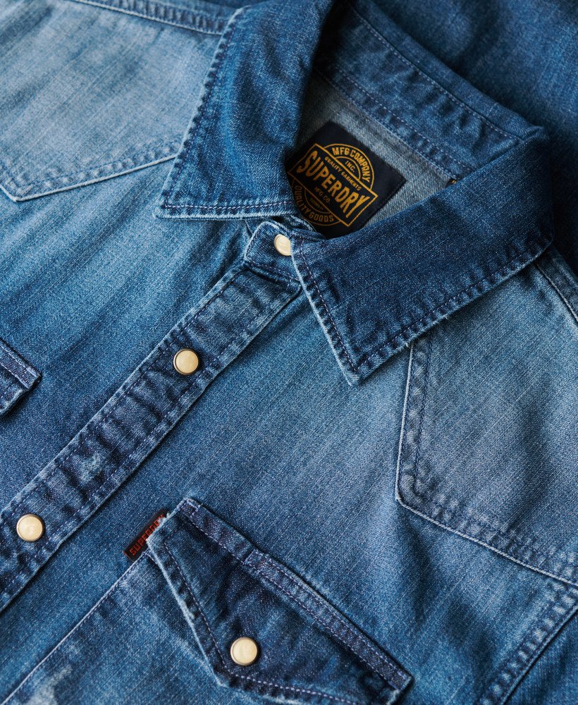 vintage westernhemd in middenblauw