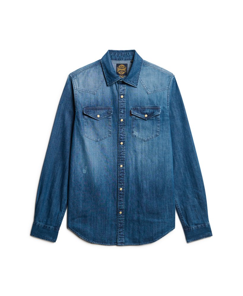 vintage westernhemd in middenblauw