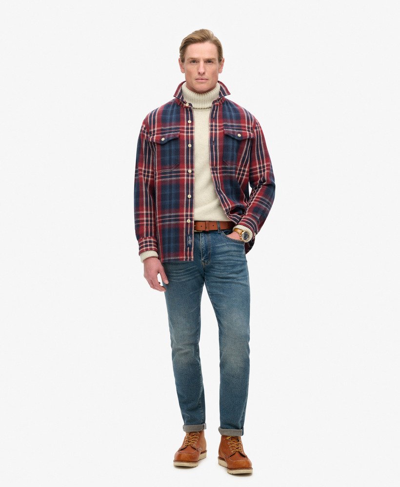 the merchant store - overhemd met zwaar geruit patroon in marineblauw.