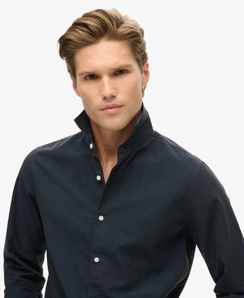 casual overhemd met lange mouwen in grijsmarineblauw ruitpatroon
