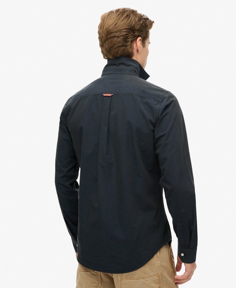 casual overhemd met lange mouwen in grijsmarineblauw ruitpatroon