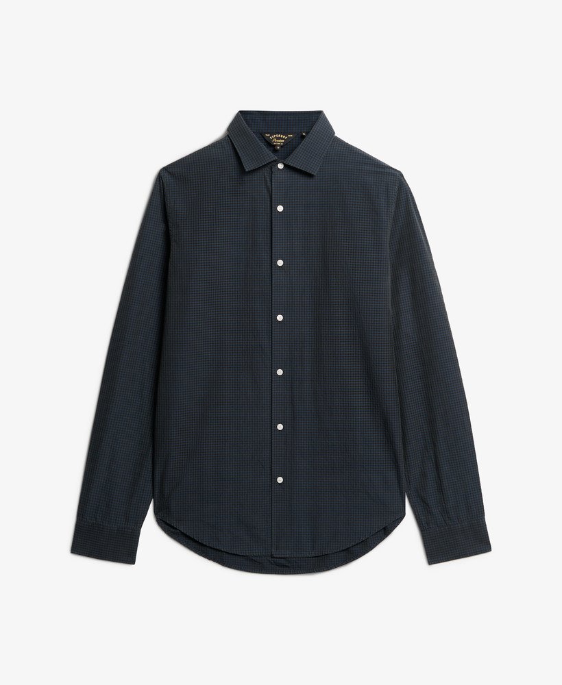 casual overhemd met lange mouwen in grijsmarineblauw ruitpatroon