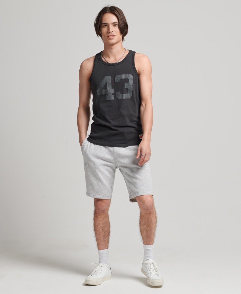 biologische katoenen shorts met vintage logo in glacier grey marl.