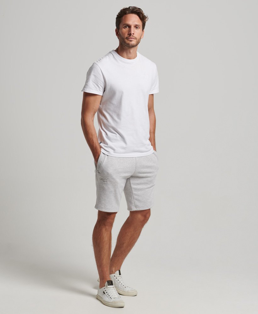 vintage jersey shorts met geborduurd logo in glacier grey marl.