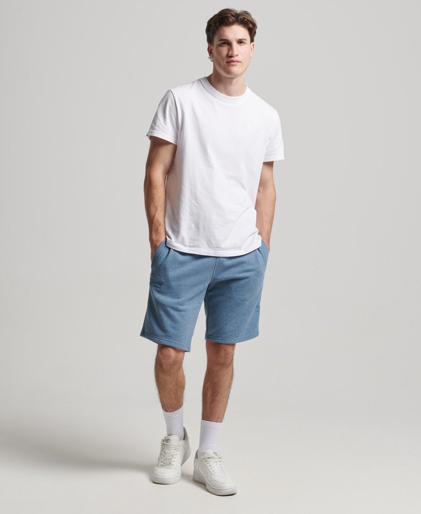 vintage jersey shorts met geborduurd logo in bluestone marl.
