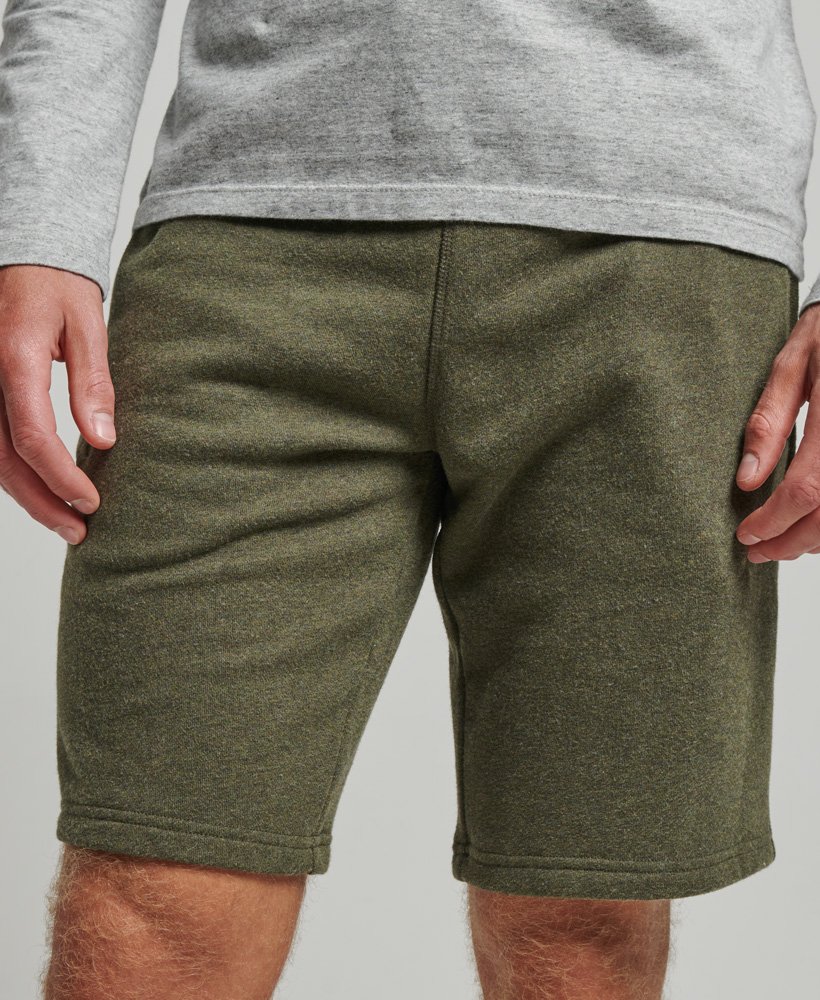 vintage jersey shorts met geborduurd logo in olijfgroen.