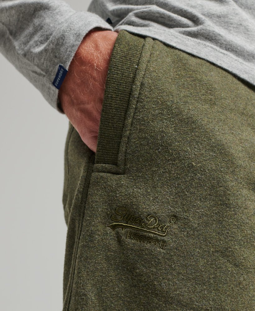 vintage jersey shorts met geborduurd logo in olijfgroen.