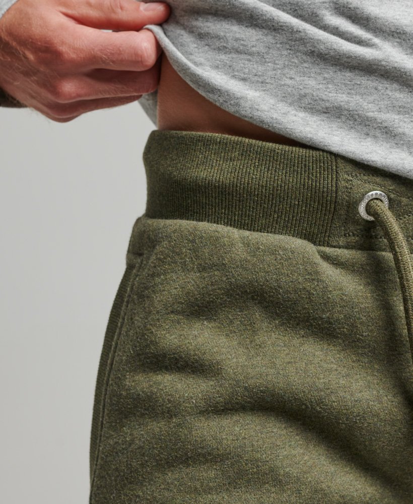 vintage jersey shorts met geborduurd logo in olijfgroen.