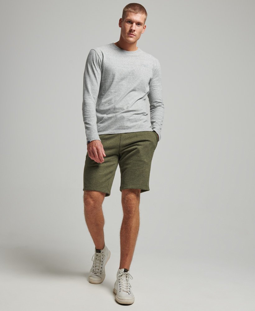 vintage jersey shorts met geborduurd logo in olijfgroen.