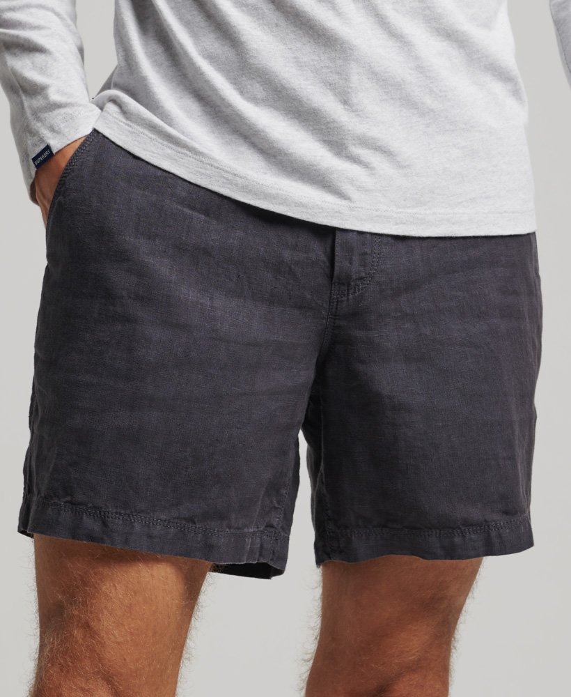 overgeverfde linnen shorts in grafietblauw