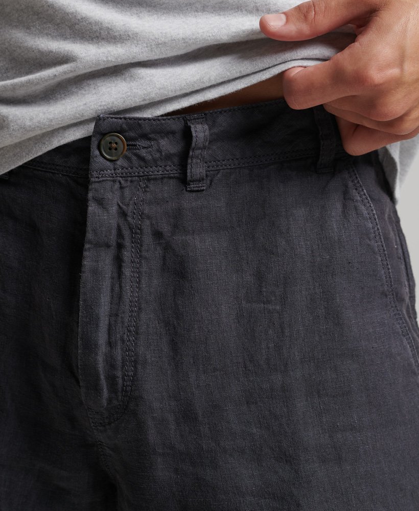 overgeverfde linnen shorts in grafietblauw