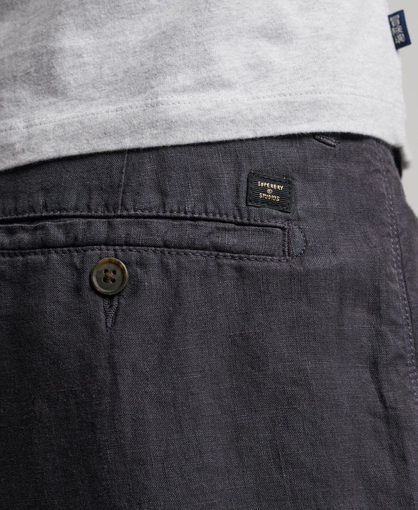 overgeverfde linnen shorts in grafietblauw