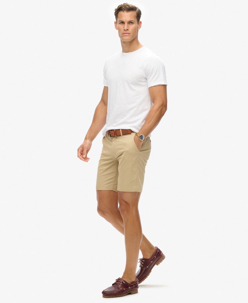 stretch chino shorts in shaker beige