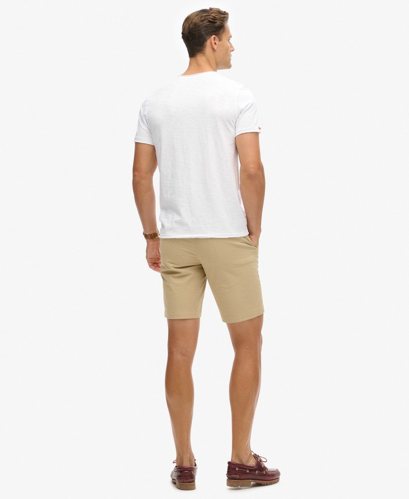 stretch chino shorts in shaker beige